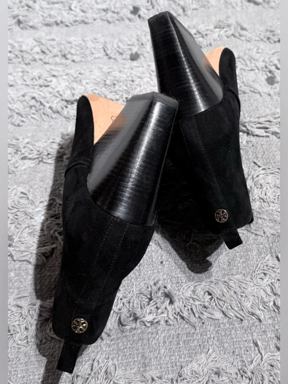Tory Burch Gemma Black Suede Peep Toe Bootie Black